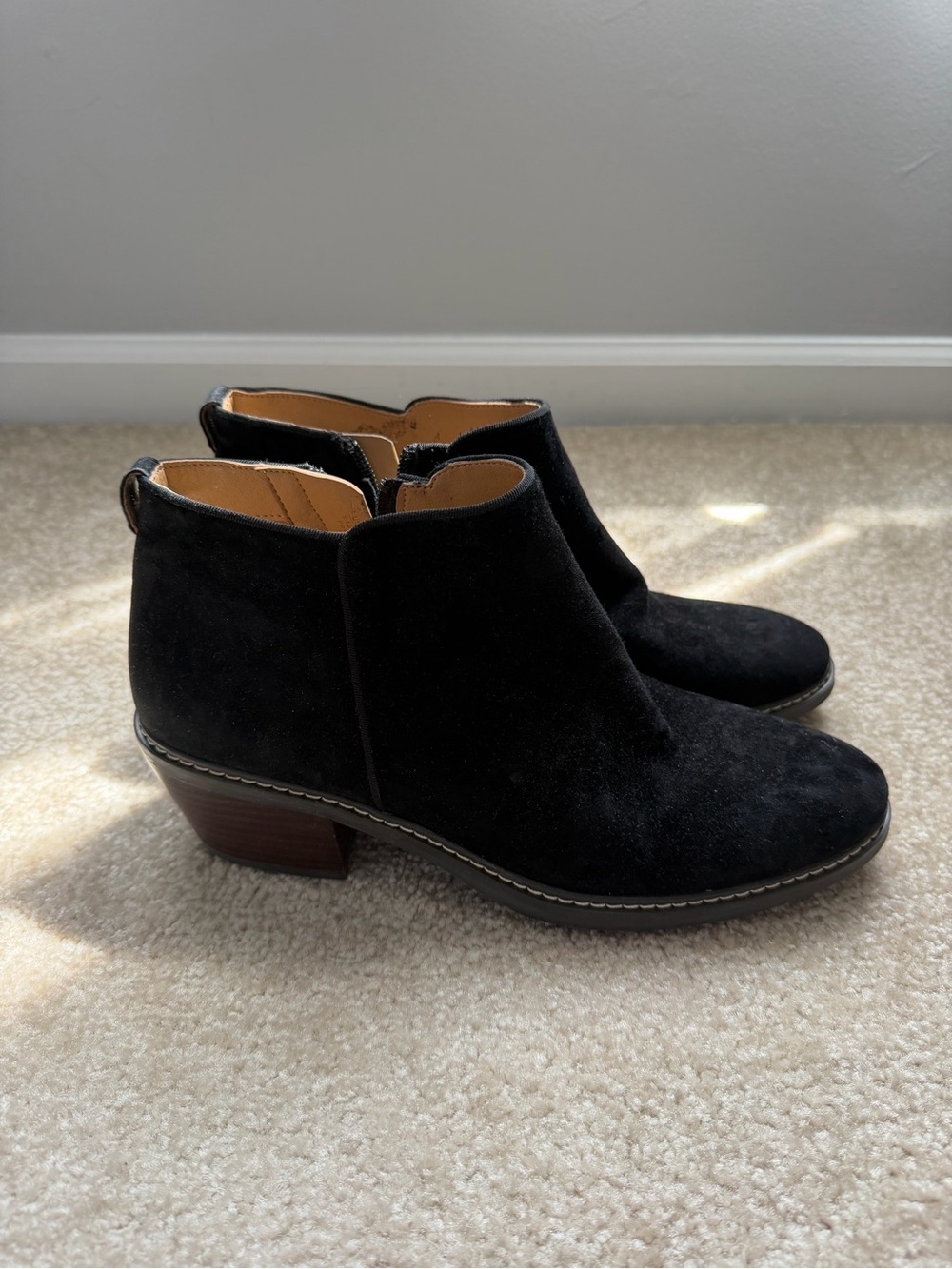 Sam Edelman Black Suede Ankle Booties with Low Stacked Heel
